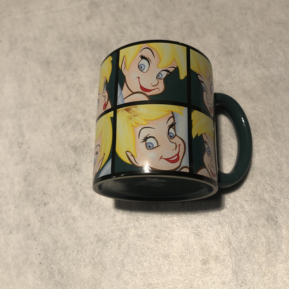 Tinkerbell Coffee Mug Disney Store‎ Cup Green 12oz Vintage Different Faces Happy